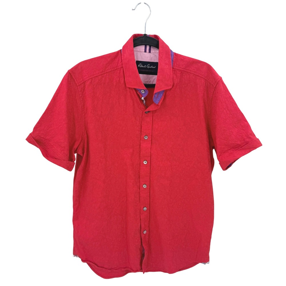 Robert Graham Modern Americana Mens XL Red Paisley Jacquard Short Sleeve Shirt